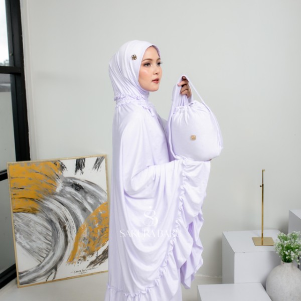 Sakura Baru X Celine Evangelista - Mukena Jumbo Salsabila Smock Jaguar Strechy Motif All Size Putih Floral