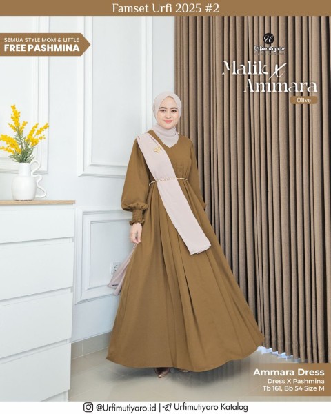 AMMARA DRESS ONLY OLIVE (FREE PASHMINA)