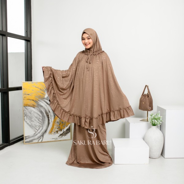 Sakura Baru X Celine Evangelista - Mukena Jumbo Salsabila Smock Jaguar Strechy Motif All Size Moca Floral