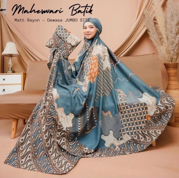 Rizki Electronics - Mukena Batik Dewasa Jumbo Travelling Mini Pouch Rayon biru muda