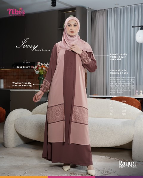 Ivory Gamis Dewasa rose Brown