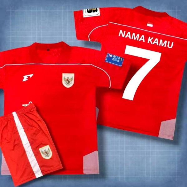 Jersey set kaos bola merah putih anak Costum Nama