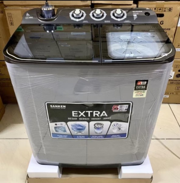 Rizki Electronics - SANKEN MESIN CUCI DUA TABUNG TW 1155 FGL/FBK 11 KG GOLD/HITAM