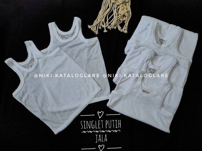 Singlet putih jala ISI 6pcs (BACA CAPTION UNTUK DETAIL UKURAN)