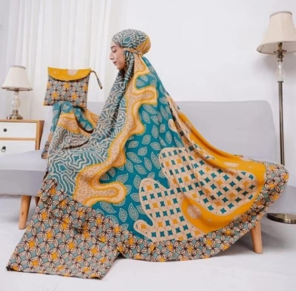 Rizki Electronics - Mukena Batik Dewasa Jumbo Travelling Mini Pouch Rayon kuning