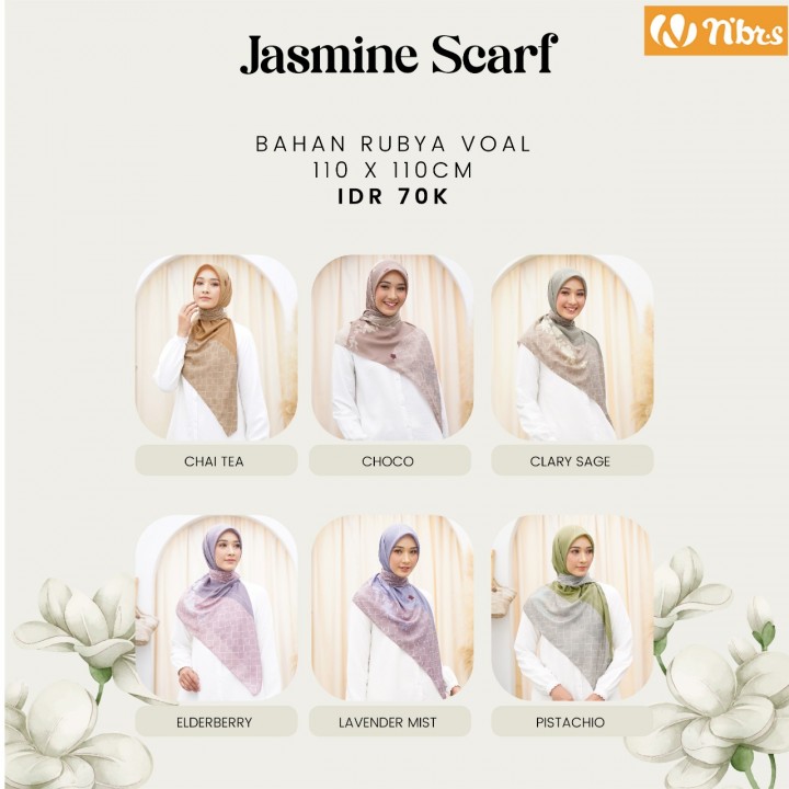 NBRS Hijab Motif Jasmine Scarf Segi Empat Bahan Rubya Voal Nibras Wonosobo
